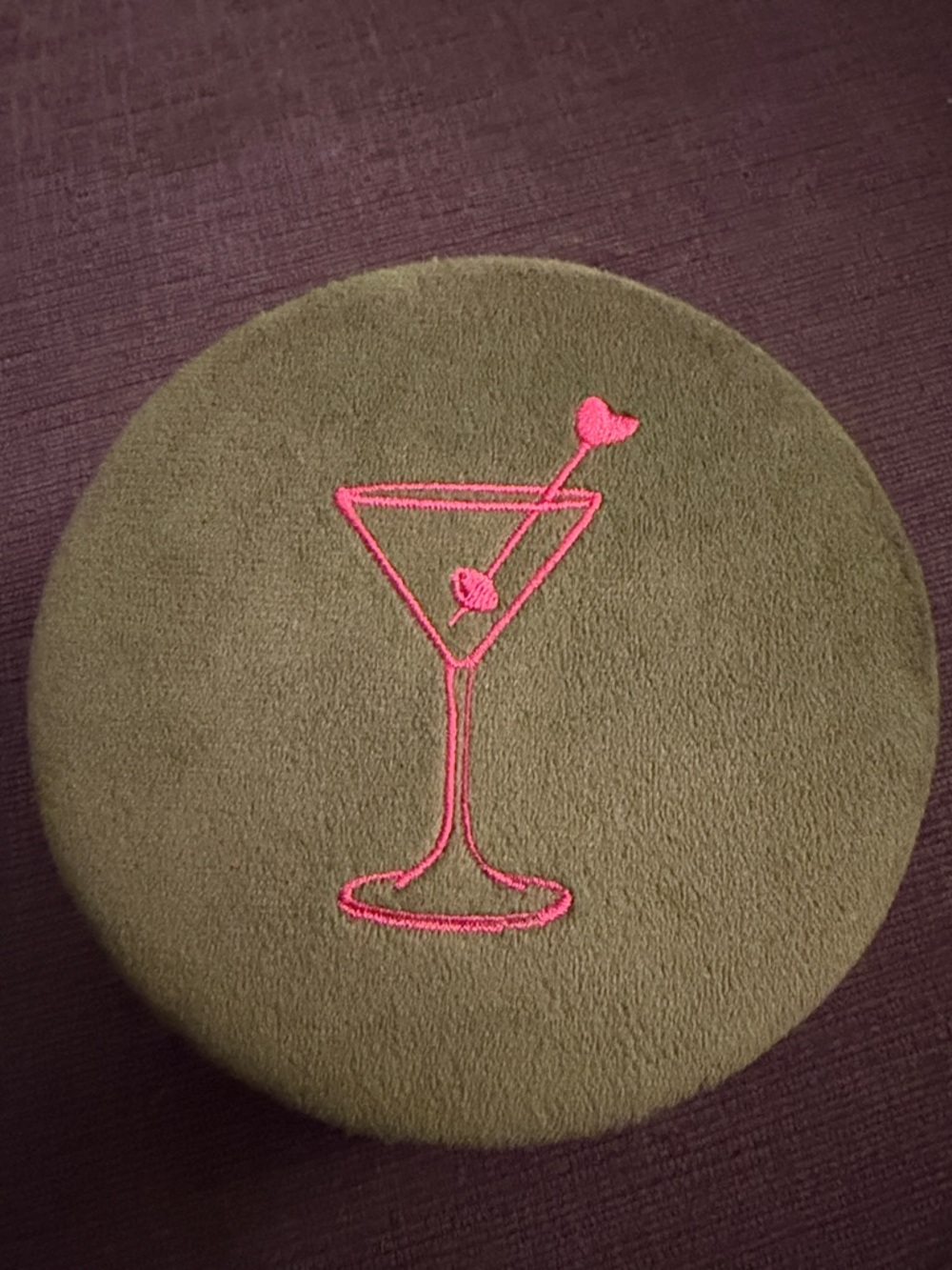 Olive Green Beret with Pink Cocktail Embroidery - Women Jewelry Accessory